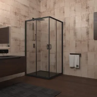 Душевой уголок Veconi Rovigo RV-13, 800x800x1950, черный, стекло прозрачное